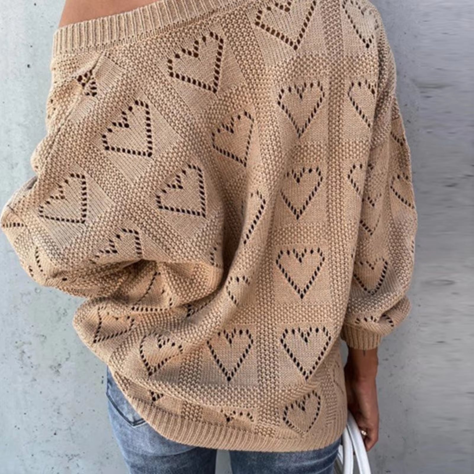 Hollow Crochet Sweater Women Autumn Winter Love Heart Loose Knitwear Women'S Clothing Кофта Женская Pull Femme 2023