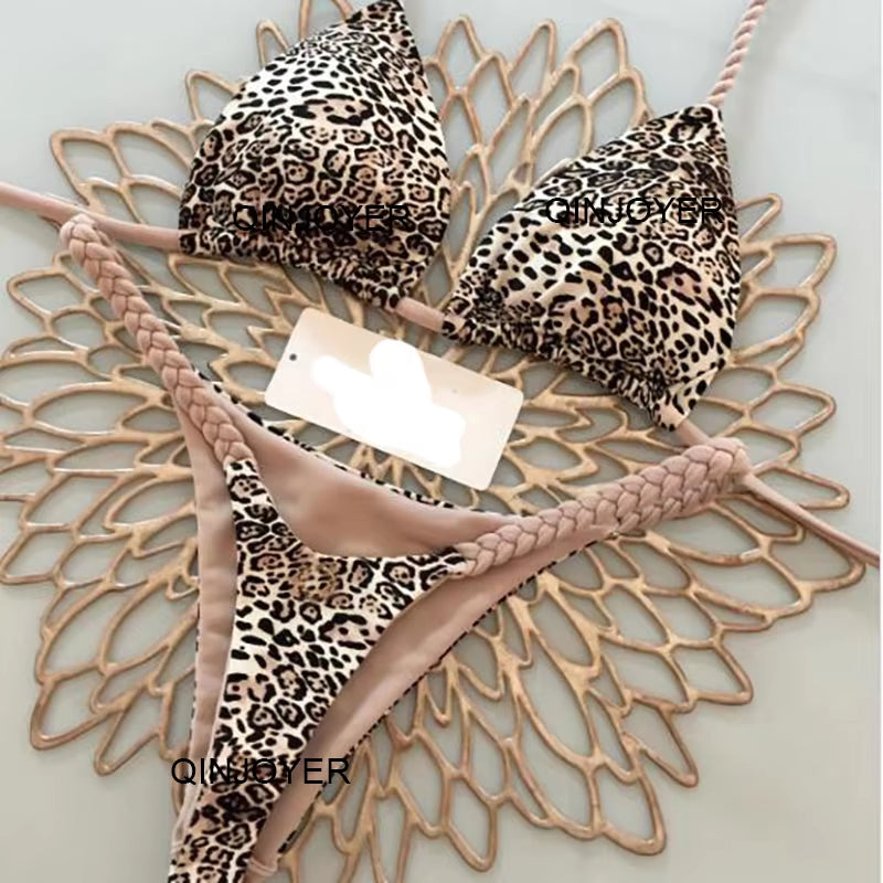 Swimwear Women 2024 Sexy Brazilian Bikini Set Thong High Waist Swim Suit Leopard Print Two Pieces Beach Wear Bathing Suits