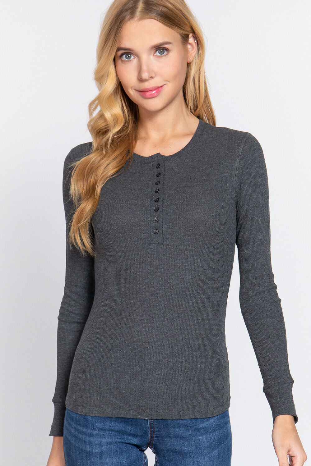 Womens Henley Warm Soft Thermal Top Button T-Shirt Waffle Knit Layering