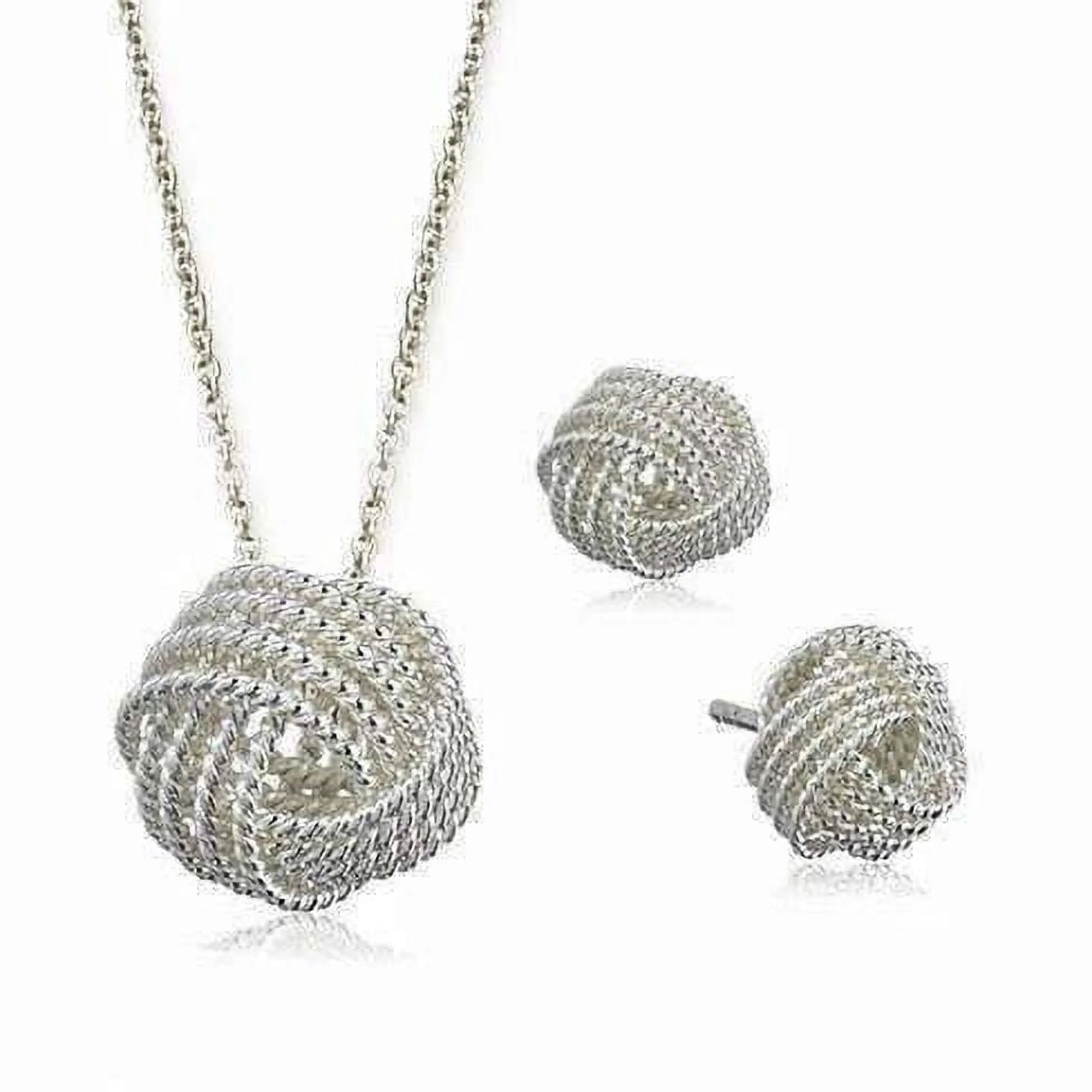 Infinite Love Knot Sterling Silver Matching Necklace and Earrings Set for Women Special Occasion Birthday Holiday