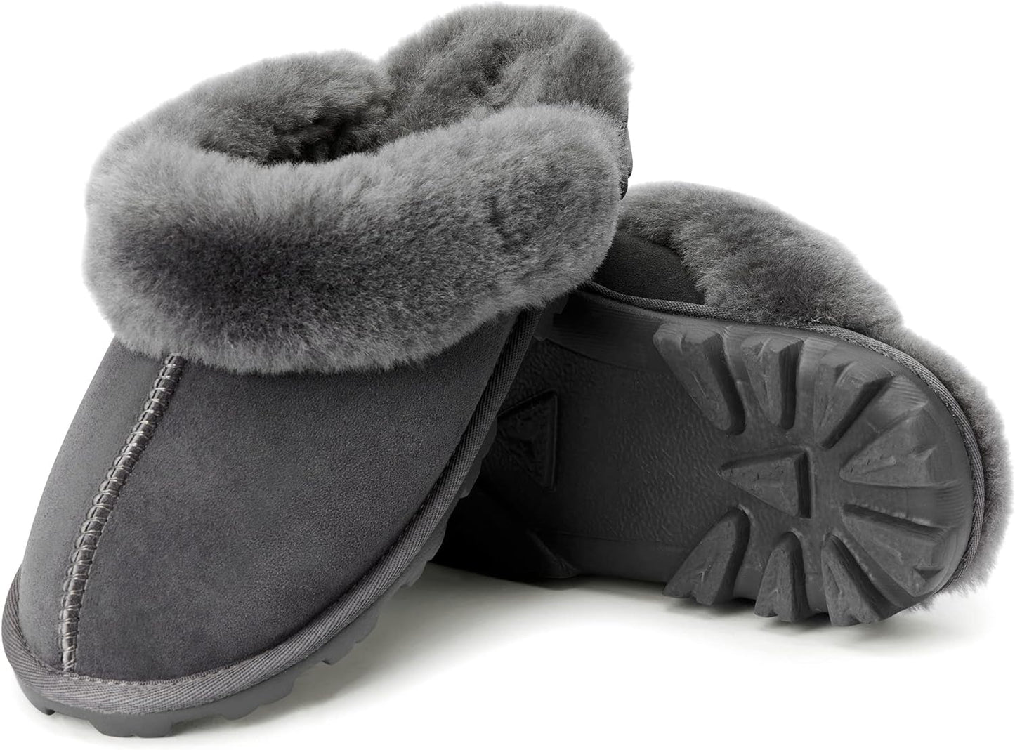 Genuine Australian Sheepskin Women Slippers, Water-Resistant Warm and Fluffy Outdoor House Slippers for Women